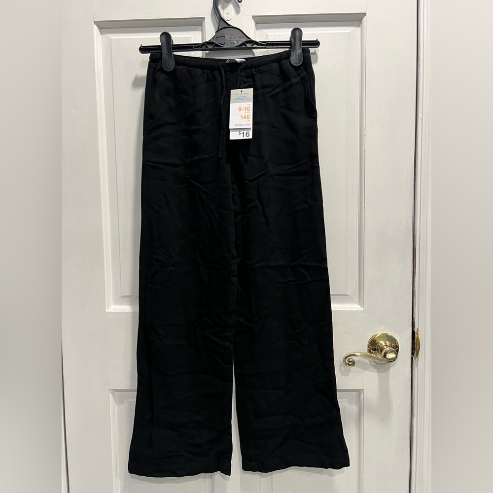 PRIMARK NWT Linen Black Drawstring 2 Front Pocket Pants SIZE 9-10 Girls MSRP $16